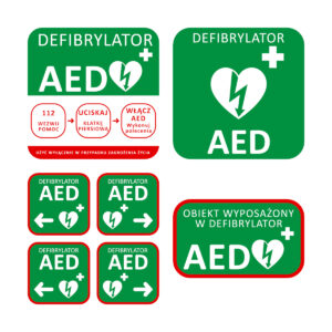 Zestaw tablic informacyjnych AED - 7 sztuk