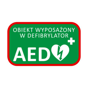Tablica informacyjna AED - obiekt wyposażony 25 x 15 cm